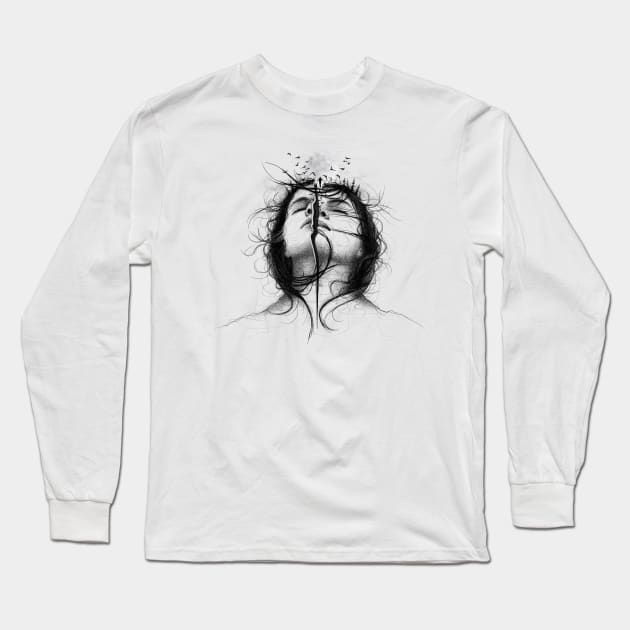 Sad girl digital illustration, hand drawn sketch Long Sleeve T-Shirt by ilhnklv